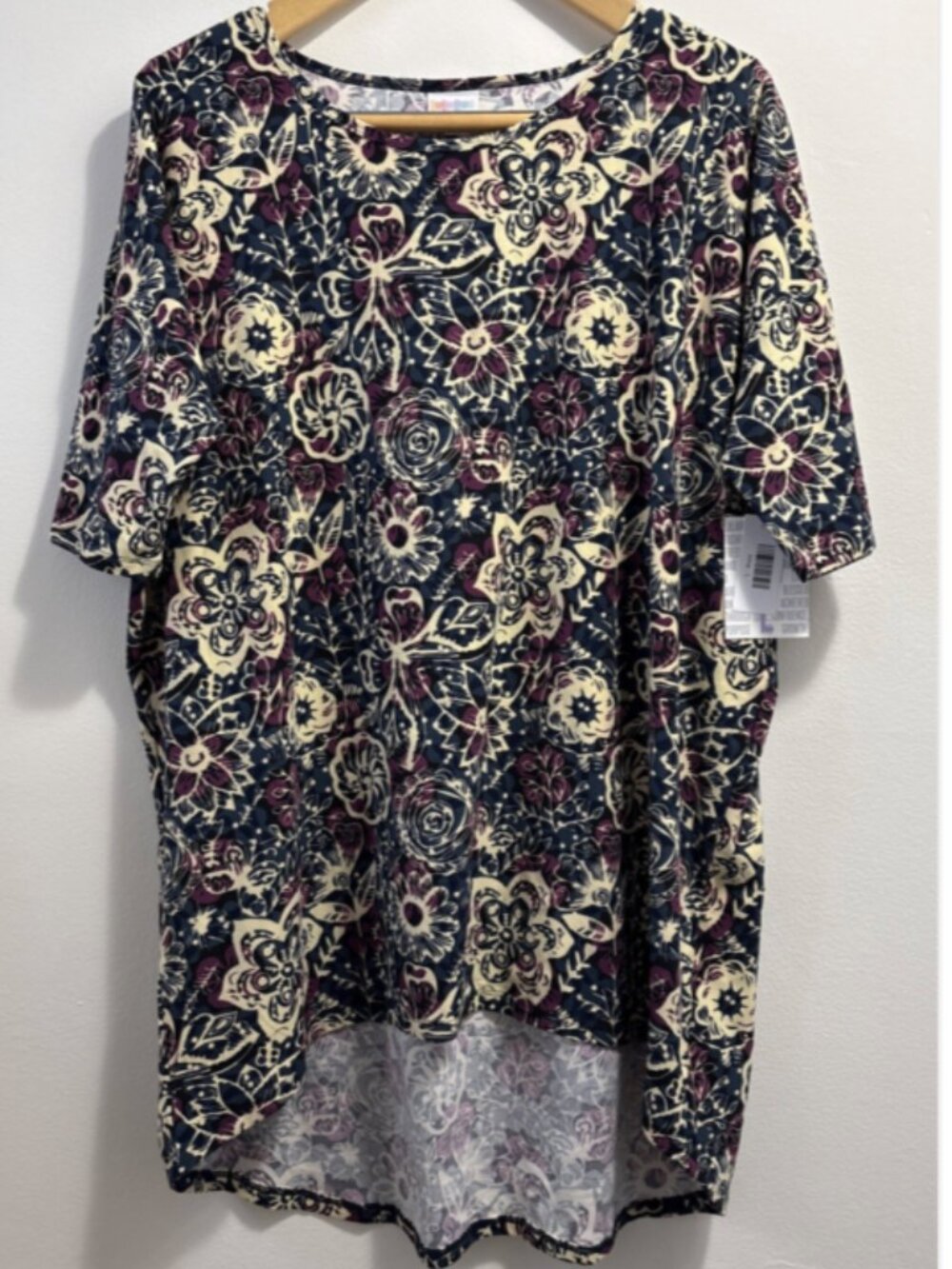 Lularoe Irma Hi-Lo Knit Tunic Top Womens L Floral Flowy Stretch Buttery Soft New